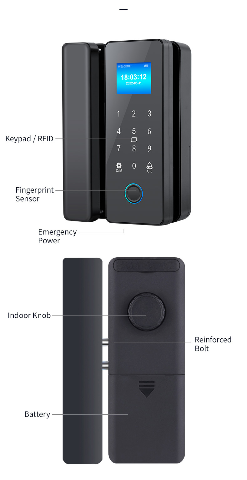 Serrure à empreinte digitale pour porte en verre