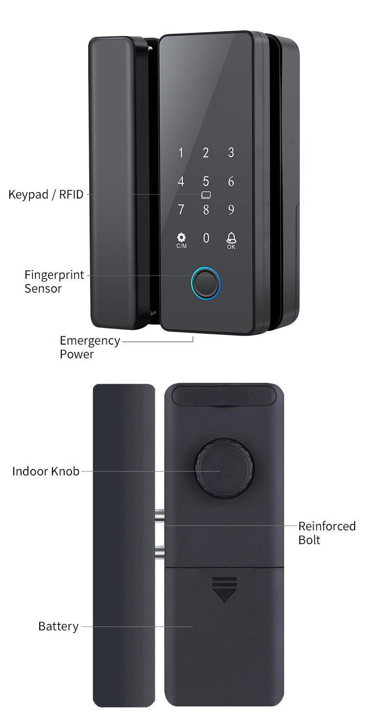 Serrure intelligente pour porte en verre