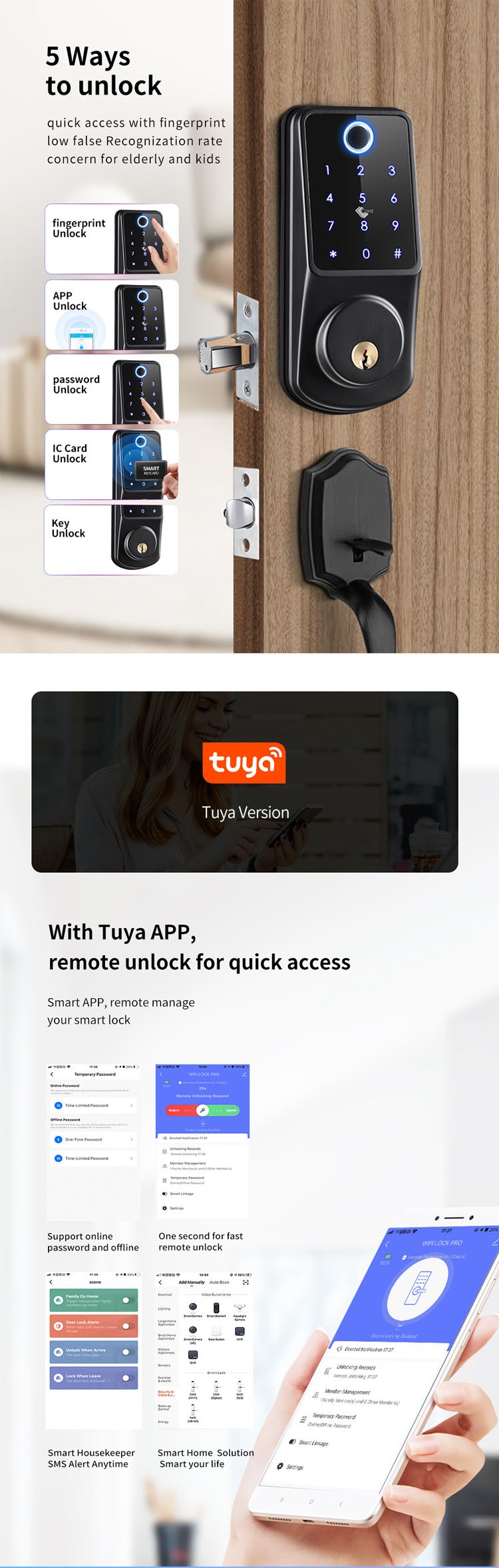 Serrure de porte numérique intelligente avec application TTLock