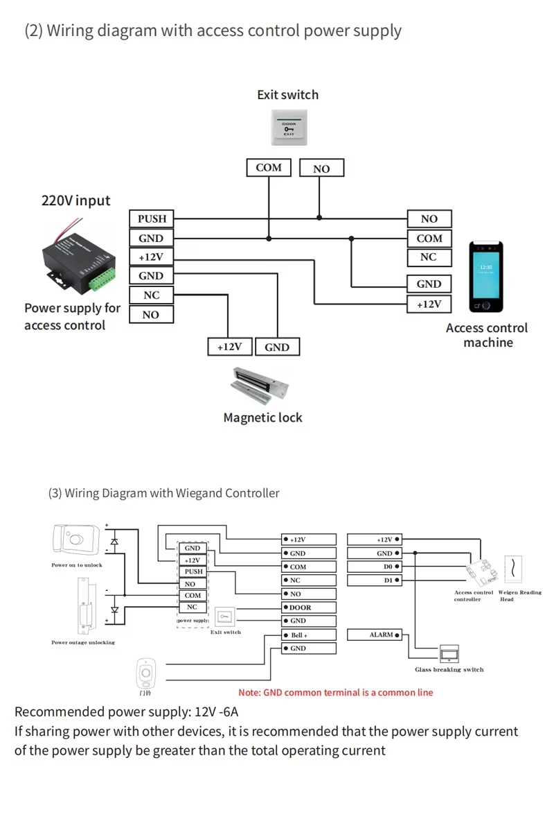 Wiring diagram for Tuya Dynamic Facial Access Control 